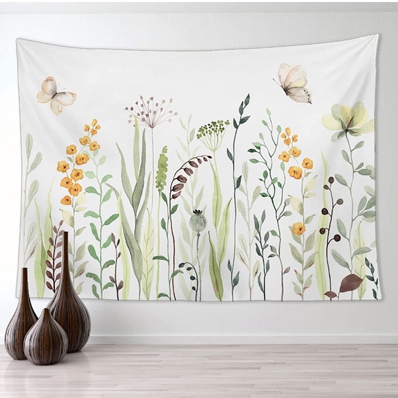 Botanical Flower Garden Plant Butterfly Neutral Modern Room/Dorm Decor Tapestry - Picture 6 of 6